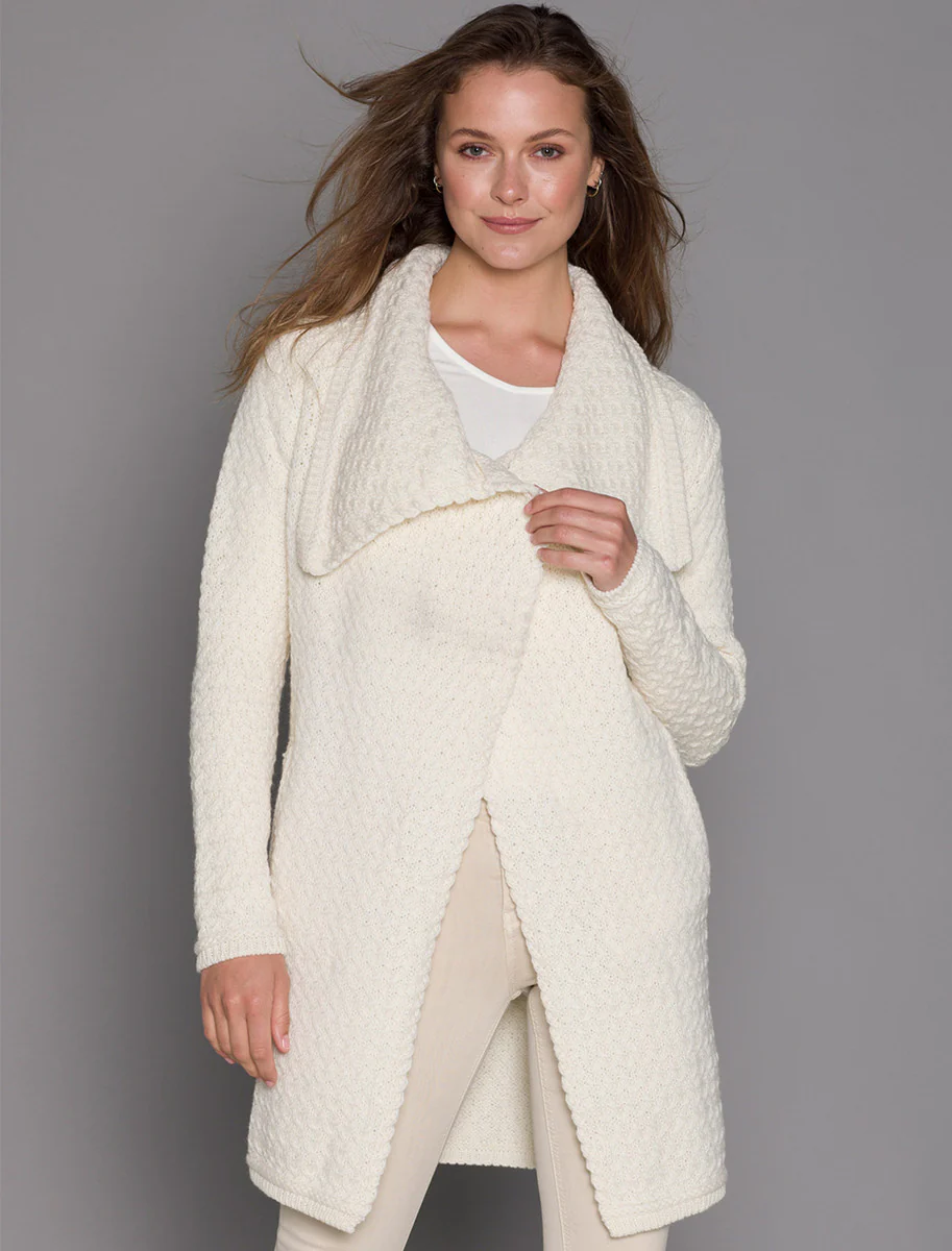 Woven Textured Aran Wrap Coat - Image 6